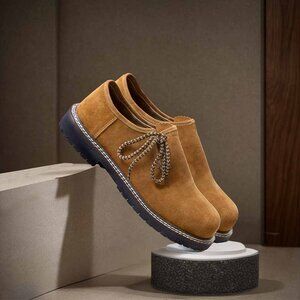 Men’s Suede Leather Oktoberfest Shoes  Golden Brown Bavarian Dress Loafers